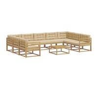 vidaXL Ensemble de canapés d'extérieur 10 pcs Blanc et Beige, Ensemble de canapés d'extérieur, mobilier de Jardin Moderne, canapé en Acacia, Coin détente, Installation terrasse