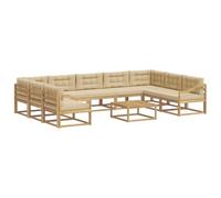 vidaXL Ensemble de canapés d'extérieur 10 pcs Blanc et Beige, Ensemble de canapés d'extérieur, mobilier de Jardin Moderne, canapé en Acacia, Coin détente, Installation terrasse