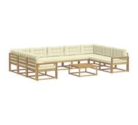 vidaXL Ensemble de canapés d'extérieur 10 pcs Blanc et crème, Ensemble de canapés d'extérieur, mobilier de Jardin Moderne, canapé en Acacia, Coin détente, Installation terrasse
