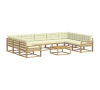 vidaXL Ensemble de canapés d'extérieur 10 pcs Blanc et crème, Ensemble de canapés d'extérieur, mobilier de Jardin Moderne, canapé en Acacia, Coin détente, Installation terrasse