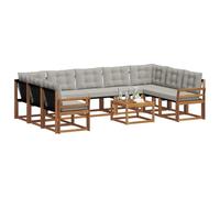 vidaXL Ensemble de canapés d'extérieur 10 pcs Gris Naturel et Clair, Ensemble de Meubles d'extérieur en Acacia, canapé Moderne, Coin Lounge Confortable, Dossier Textilène, canapé Marron