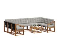 vidaXL Ensemble de canapés d'extérieur 10 pcs Gris Naturel et Clair, Ensemble de Meubles d'extérieur en Acacia, canapé Moderne, Coin Lounge Confortable, Dossier Textilène, canapé Marron