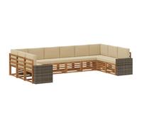 vidaXL Ensemble de canapés d'extérieur 10 pcs Naturel et Beige, Canapé sectionnel Moderne pour Jardin, Salon extérieur résistant, mobilier de Patio pour se détendre