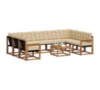 vidaXL Ensemble de canapés d'extérieur 10 pcs Naturel et Beige, Ensemble de Meubles d'extérieur en Acacia, canapé Moderne, Coin Lounge Confortable, Dossier Textilène, canapé Marron