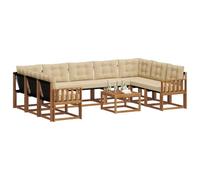 vidaXL Ensemble de canapés d'extérieur 10 pcs Naturel et Beige, Ensemble de Meubles d'extérieur en Acacia, canapé Moderne, Coin Lounge Confortable, Dossier Textilène, canapé Marron