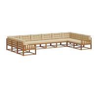 vidaXL Ensemble de canapés d'extérieur 10 pcs Naturel et Beige, Ensemble de Salon de Jardin Moderne, canapé d'extérieur Durable, mobilier sectionnel stylé, sièges de Patio pour se Relaxer, Confort au