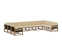 vidaXL Ensemble de canapés d'extérieur 10 pcs Naturel et Beige, Ensemble mobilier de Jardin, canapé extérieur Moderne, Design Ergonomique, sièges Confortables, Style Patio