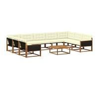vidaXL Ensemble de canapés d'extérieur 10 pcs Naturel et Crème, Canapé d'extérieur, Meuble sectionnel Moderne pour Jardin, siège résistant pour Un Coin détente