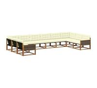 vidaXL Ensemble de canapés d'extérieur 10 pcs Naturel et Crème, Ensemble mobilier de Jardin, canapé extérieur Moderne, Design Ergonomique, sièges Confortables, Style Patio