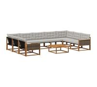 vidaXL Ensemble de canapés d'extérieur 10 pcs Naturel et Gris Clair, Canapé d'extérieur, Meuble sectionnel Moderne pour Jardin, siège résistant pour Un Coin détente