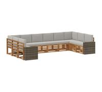 vidaXL Ensemble de canapés d'extérieur 10 pcs Naturel et Gris Clair, Set de Salon de Jardin, canapé d'extérieur Moderne, sièges Confortables, mobilier Durable pour terrasse