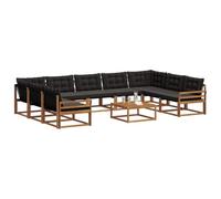 vidaXL Ensemble de canapés d'extérieur 10 pcs Naturel et Noir, Canapé d'extérieur, Meuble sectionnel Moderne pour Jardin, siège résistant pour Un Coin détente