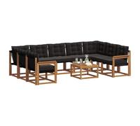 vidaXL Ensemble de canapés d'extérieur 10 pcs Naturel et Noir, Ensemble de Meubles d'extérieur en Acacia, canapé Moderne, Coin Lounge Confortable, Dossier Textilène, canapé Marron