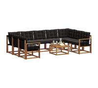 vidaXL Ensemble de canapés d'extérieur 10 pcs Naturel et Noir, Ensemble de Meubles d'extérieur en Acacia, canapé Moderne, Coin Lounge Confortable, Dossier Textilène, canapé Marron