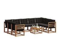 vidaXL Ensemble de canapés d'extérieur 10 pcs Naturel et Noir, Ensemble de Meubles d'extérieur en Acacia, canapé Moderne, Coin Lounge Confortable, Dossier Textilène, canapé Marron