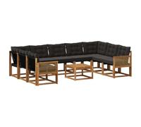 vidaXL Ensemble de canapés d'extérieur 10 pcs Naturel et Noir, Ensemble de mobilier de Jardin Moderne, canapé en Acacia, Dossier en Textilène, sièges durables et Confortables