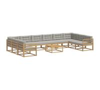 vidaXL Ensemble de canapés d'extérieur 11 pcs Blanc et Gris Clair, Canapé d'extérieur, canapé sectionnel Moderne, Meuble de Jardin en Acacia, Salon Confortable