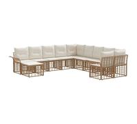 vidaXL Ensemble de canapés d'extérieur 11 pcs Blanc Naturel et Crème, Canapé résistant aux intempéries, mobilier modulable pour Jardin, Salon Confortable sur terrasse