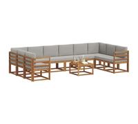 vidaXL Ensemble de canapés d'extérieur 11 pcs Gris Naturel et Clair, Canapé en acacia, sièges modernes pour l'extérieur, sectionnel de jardin, arrangement polyvalent pour patio, ensemble de salon mini