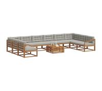 vidaXL Ensemble de canapés d'extérieur 11 pcs Gris Naturel et Clair, Ensemble de canapés de jardin, fauteuil d'extérieur moderne en bois d'acacia, canapé sectionnel durable avec sièges confortables po