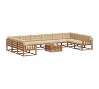 vidaXL Ensemble de canapés d'extérieur 11 pcs Naturel et Beige, Ensemble de canapés de jardin, fauteuil d'extérieur moderne en bois d'acacia, canapé sectionnel durable avec sièges confortables pour le