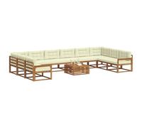 vidaXL Ensemble de canapés d'extérieur 11 pcs Naturel et Crème, Ensemble de canapés de jardin, fauteuil d'extérieur moderne en bois d'acacia, canapé sectionnel durable avec sièges confortables pour le
