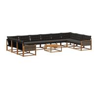 vidaXL Ensemble de canapés d'extérieur 11 pcs Naturel et Noir, Ensemble de Jardin, canapé d'extérieur Moderne, Salon résistant, Coussins en Textilène, Assise conçue pour Le Patio