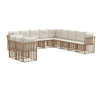 vidaXL Ensemble de canapés d'extérieur 11 pcs Naturel Polyester, Salon de Jardin, résistant aux intempéries, en Poly rotin, Module Lounge, canapé sectionnel