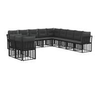 vidaXL Ensemble de canapés d'extérieur 11 pcs Noir Polyester, Salon de Jardin, résistant aux intempéries, en Poly rotin, Module Lounge, canapé sectionnel