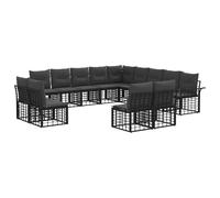 vidaXL Ensemble de canapés d'extérieur 13 pcs Noir et Gris foncé, Canape d'extérieur modulable, résistant aux intempéries, Confort, Coussins douillets, Design Rustique