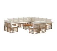 vidaXL Ensemble de canapés d'extérieur 14 pcs Blanc Naturel et Crème, Canape d'extérieur modulable, résistant aux intempéries, Confort, Coussins douillets, Design Rustique