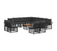 vidaXL Ensemble de canapés d'extérieur 14 pcs Noir et Gris foncé, Canape d'extérieur modulable, résistant aux intempéries, Confort, Coussins douillets, Design Rustique
