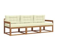 vidaXL Ensemble de canapés d'extérieur 3 pcs Naturel et Crème, Ensemble de canapés d'extérieur en bois d'acacia, salon de jardin moderne, sectionnel flexible pour patio, mobilier résistant aux intempé