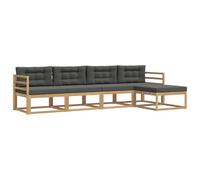 vidaXL Ensemble de canapés d'extérieur 4 pcs Blanc et Anthracite, Ensemble mobilier de Jardin, Moderne, résistant aux intempéries, canapé en Acacia, Brun, Salon modulable extérieur