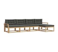 vidaXL Ensemble de canapés d'extérieur 4 pcs Blanc et Anthracite, Ensemble mobilier de Jardin, Moderne, résistant aux intempéries, canapé en Acacia, Brun, Salon modulable extérieur
