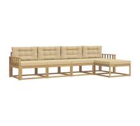 vidaXL Ensemble de canapés d'extérieur 4 pcs Blanc et Beige Polyester, Ensemble mobilier de Jardin, Moderne, résistant aux intempéries, canapé en Acacia, Brun, Salon modulable extérieur