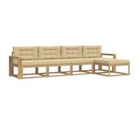 vidaXL Ensemble de canapés d'extérieur 4 pcs Blanc et Beige Polyester, Ensemble mobilier de Jardin, Moderne, résistant aux intempéries, canapé en Acacia, Brun, Salon modulable extérieur