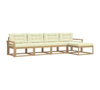 vidaXL Ensemble de canapés d'extérieur 4 pcs Blanc et crème Polyester, Ensemble mobilier de Jardin, Moderne, résistant aux intempéries, canapé en Acacia, Brun, Salon modulable extérieur