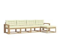 vidaXL Ensemble de canapés d'extérieur 4 pcs Blanc et crème Polyester, Ensemble mobilier de Jardin, Moderne, résistant aux intempéries, canapé en Acacia, Brun, Salon modulable extérieur