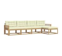 vidaXL Ensemble de canapés d'extérieur 4 pcs Blanc et crème Polyester, Ensemble mobilier de Jardin, Moderne, résistant aux intempéries, canapé en Acacia, Brun, Salon modulable extérieur