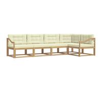 vidaXL Ensemble de canapés d'extérieur 4 pcs Blanc et crème Polyester, Ensemble mobilier de Jardin Moderne, résistant aux intempéries, canapé d'angle Confortable, Parfait pour la Piscine