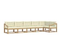 vidaXL Ensemble de canapés d'extérieur 4 pcs Blanc et crème Polyester, Ensemble Salon Acacia, canapé modulable Moderne, sectionnel résistant aux intempéries, détente dans Le Jardin