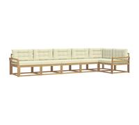 vidaXL Ensemble de canapés d'extérieur 4 pcs Blanc et crème Polyester, Ensemble Salon Acacia, canapé modulable Moderne, sectionnel résistant aux intempéries, détente dans Le Jardin