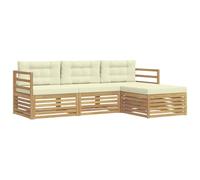 vidaXL Ensemble de canapés d'extérieur 4 pcs Blanc et crème Polyester, Sofa d'extérieur, Set modulaire pour Jardin, Fauteuil Moderne, idéal pour se détendre en terrasse