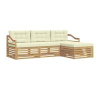 vidaXL Ensemble de canapés d'extérieur 4 pcs Blanc et crème Polyester, Sofa d'extérieur, Set modulaire pour Jardin, Fauteuil Moderne, idéal pour se détendre en terrasse