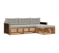 vidaXL Ensemble de canapés d'extérieur 4 pcs Naturel et Gris Clair, Sofa d'extérieur, Set modulaire pour Jardin, Fauteuil Moderne, idéal pour se détendre en terrasse