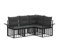 vidaXL Ensemble de canapés d'extérieur 4 pcs Noir et Gris foncé, Canapé d'extérieur résistant aux intempéries, pour Jardin et terrasse, en Poly Rattan, séduction Rustique