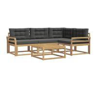 vidaXL Ensemble de canapés d'extérieur 5 pcs Blanc et Anthracite, Canapé en Bois d'acacia, mobilier extérieur Moderne, Ensemble sectionnel stylé, Lounge résistant aux intempéries