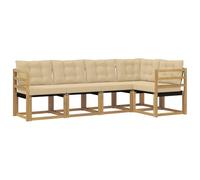 vidaXL Ensemble de canapés d'extérieur 5 pcs Blanc et Beige, Canapé de Jardin Chic, mobilier Moderne, Ensemble résistant aux intempéries, Fauteuil en Acajou, assises contemporaines