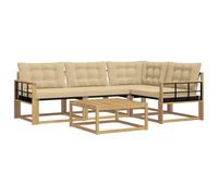 vidaXL Ensemble de canapés d'extérieur 5 pcs Blanc et Beige, Canapé d'extérieur Moderne, mobilier de Jardin résistant, sièges en Acacia stylés, Collection de détente Confortable